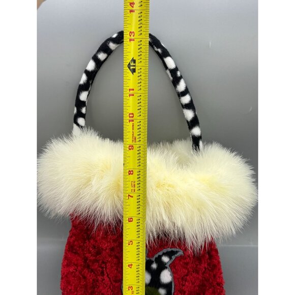 Cowbunnies Red Plush Bunny Handbag With Faux Fur Trim & Polka Dot Handle - Picture 6 of 10